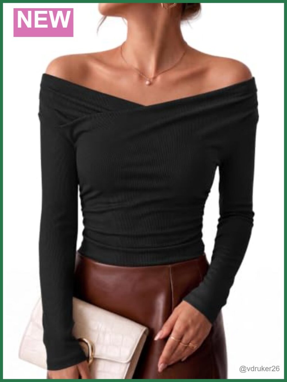 PRETTYGARDEN Womens Off The Shoulder Long Sleeve Ruched Ribbed Knit Crop Top